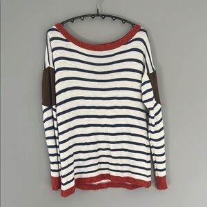 Lemon Tart Red and Brown Crew Neck Sweater with Nautical Charm